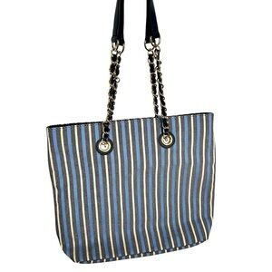 Talbots blue striped medium canvas tote